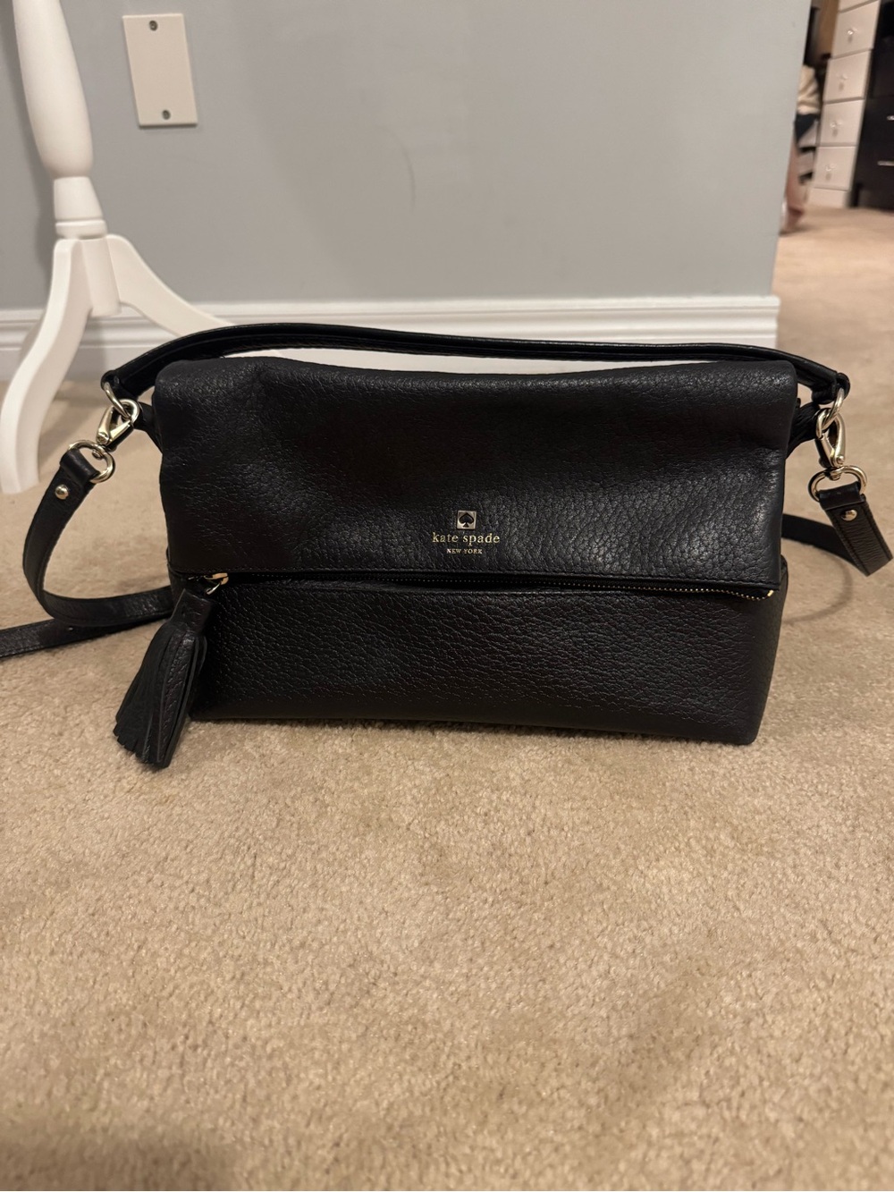 Kate Spade Black Pebbled Leather Crossbody with Tassel